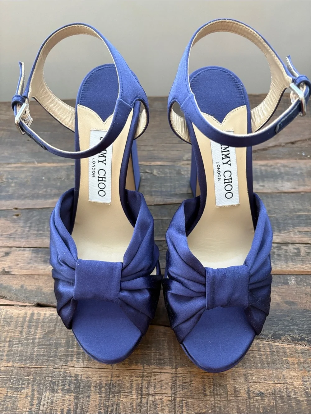 Jimmy Choo Purple Satin Knotted Platform Sandals